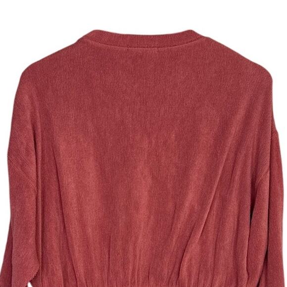 Zara Ruffle Gathered Top Elastic Waist Long Sleeve Stretch Sweater M Coral Pink - Picture 7 of 15